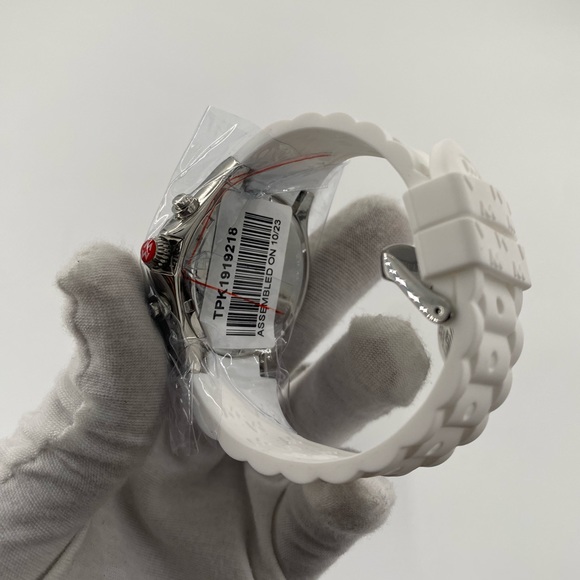 MICHELE Silver Dial White Silicone Strap Women's Tahitan 40mm Watch - Picture 8 of 11